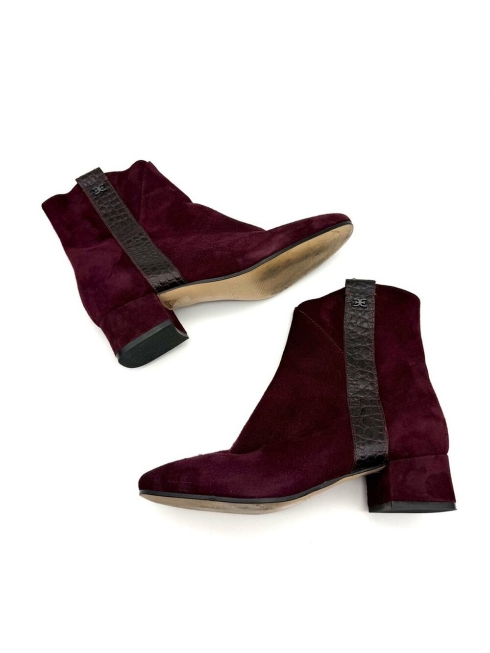 Sam Edelman Burgundy Maroon Suede Croc Bootie 7